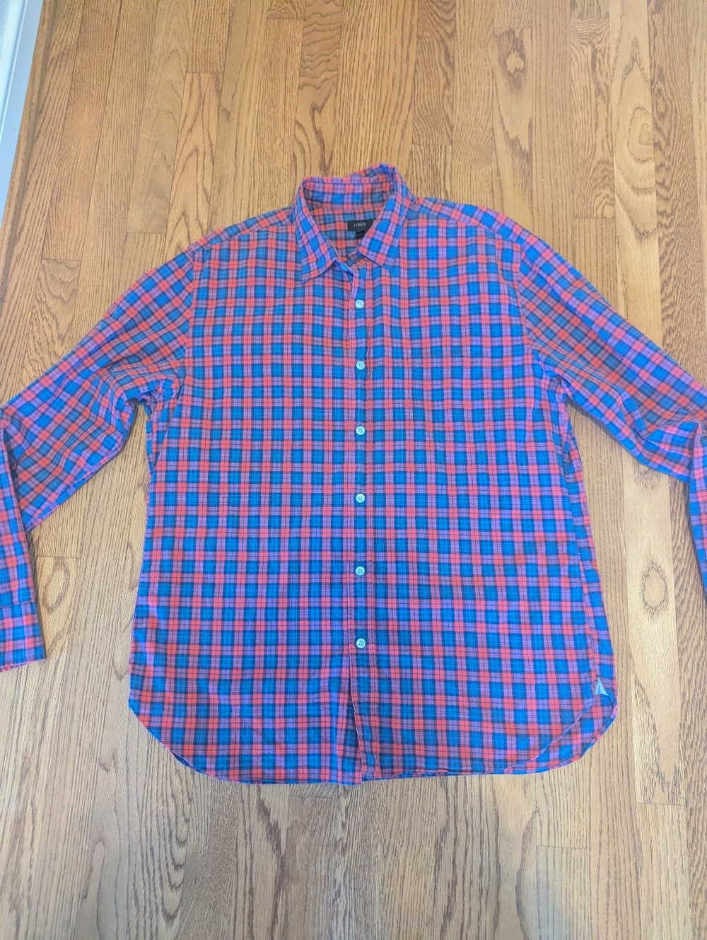 J. Crew Shirt Mens Large Blue Red Plaid Cotton Long Sleeve Pocket Button Down